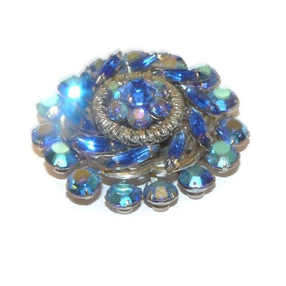 Vintage Large Blue Rhinestone Brooch - Picture 8 of 10